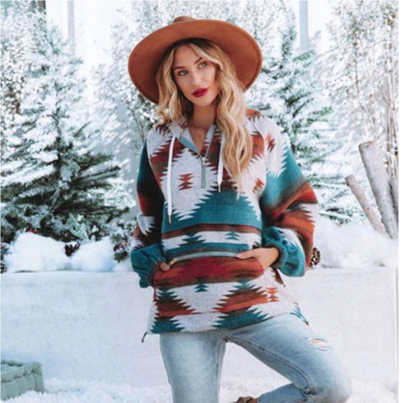 Pocketed Woven Half Zip Hoodie - Picture 2 of 2